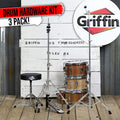 GRIFFIN Drum Hardware 3 PACK - Hi-Hat Stand, Drummers Throne Seat & Straight Cymbal Stand | Deluxe Chrome Slip-Proof Gear Holder Percussion Set for Mounting Medium-Duty Crash, Ride & Splash Cymbals GeekStands.com