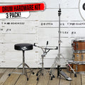 Hi-Hat Stand, Drummers Throne Seat & Snare Stand - 3 PACK Drum Hardware Set by GRIFFIN | Deluxe Chrome Slip-Proof Gear Holder Percussion Kit for Mounting Hihat Cymbals, and Snare Drums GeekStands.com