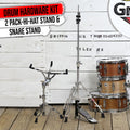 2-PACK Drum Hardware Set- Hi-Hat Stand & Snare Drum Stand by GRIFFIN | Hi Hat Cymbal Pedal With Pull Chain | Chrome Double Braced Kit | Mount Basket for Standard Snares, Tom Drums & Practice Pad GeekStands.com