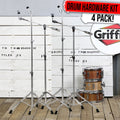4-PACK Cymbal Boom Stand & Straight Cymbal Stand Combo Set by GRIFFIN | Percussion Drum Hardware Kit for Mounting & Holding Crash, Ride, Splash Cymbals | Arm Counterweight Adapter & Double Braced Legs GeekStands.com