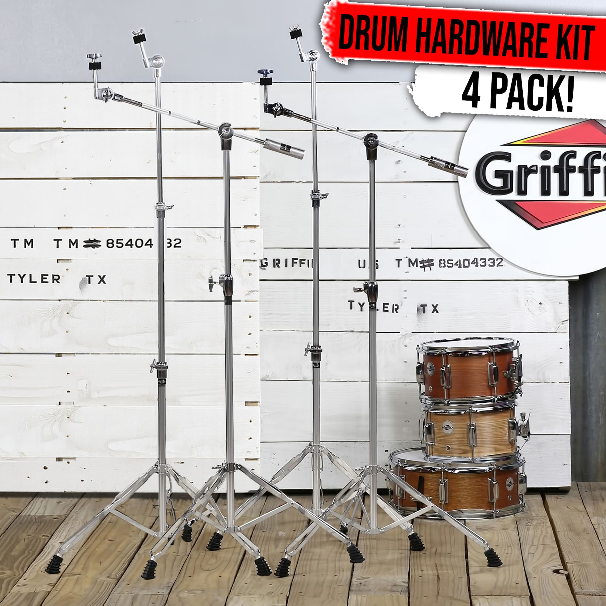 4-PACK Cymbal Boom Stand & Straight Cymbal Stand Combo Set by GRIFFIN | Percussion Drum Hardware Kit for Mounting & Holding Crash, Ride, Splash Cymbals | Arm Counterweight Adapter & Double Braced Legs GeekStands.com