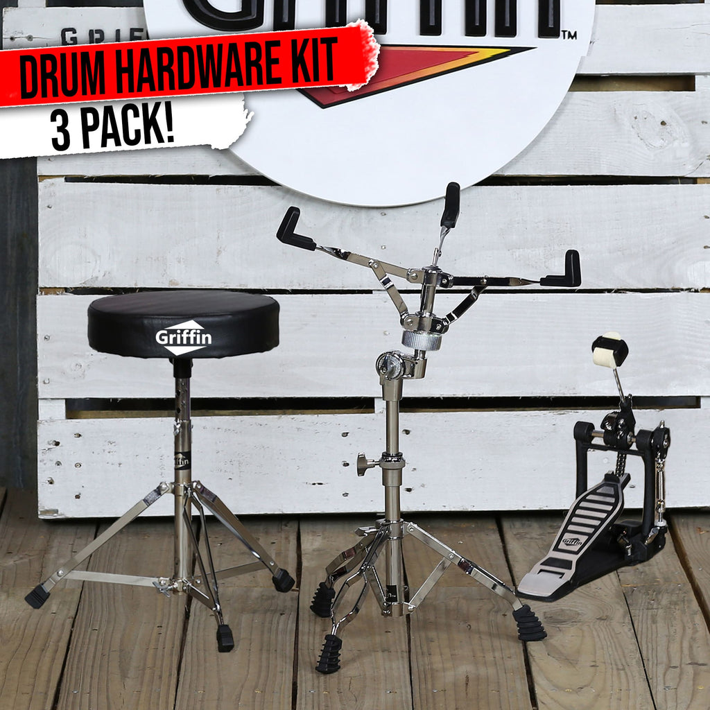 2-Pack Kick Bass Drum Pedal & Snare Drum Stand Set by GRIFFIN | Deluxe Double-Chain Foot Pedal with 4-Sided Beater & Adjustable Power Cam | Durable Percussion Hardware for Intense Play GeekStands.com