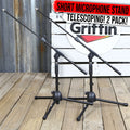 2 PACK- Low Profile Microphone Stand by GRIFFIN | Short Tripod Mic Stand Mount with Boom Arm for Kick Bass Drum, Studio Desktop Recording, Singing & Guitar Amplifiers | Small Height Telescoping Holder GeekStands.com