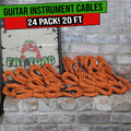 24 PACK - Right Angled Guitar Cables by FAT TOAD | Instrument Cords 20FT 1/4 Quarter Inch Straight-End 24GA Wires for Electric Guitar Pedal, Bass, Keyboards, Speaker Amplifier & Audio Studio Recording GeekStands.com