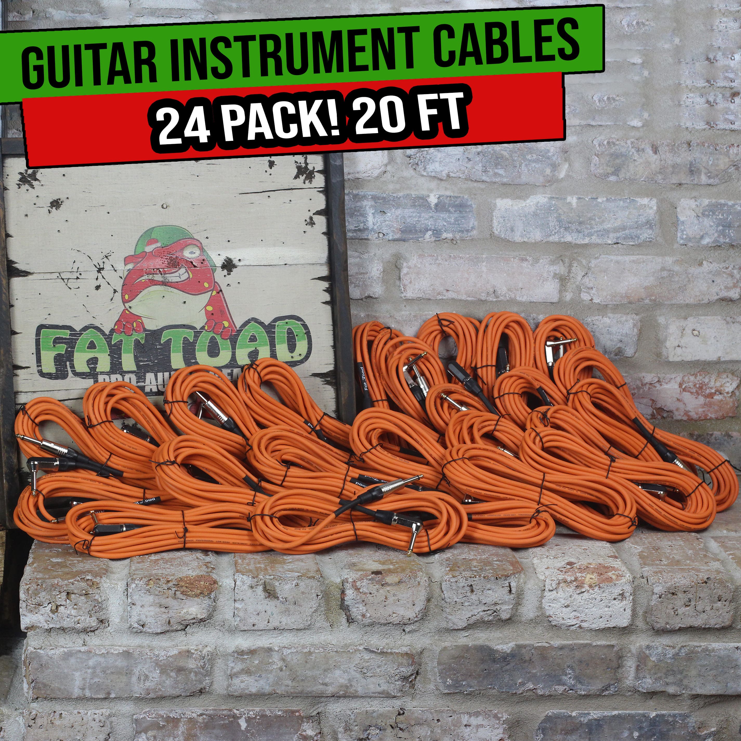 24 PACK - Right Angled Guitar Cables by FAT TOAD | Instrument Cords 20FT 1/4 Quarter Inch Straight-End 24GA Wires for Electric Guitar Pedal, Bass, Keyboards, Speaker Amplifier & Audio Studio Recording GeekStands.com