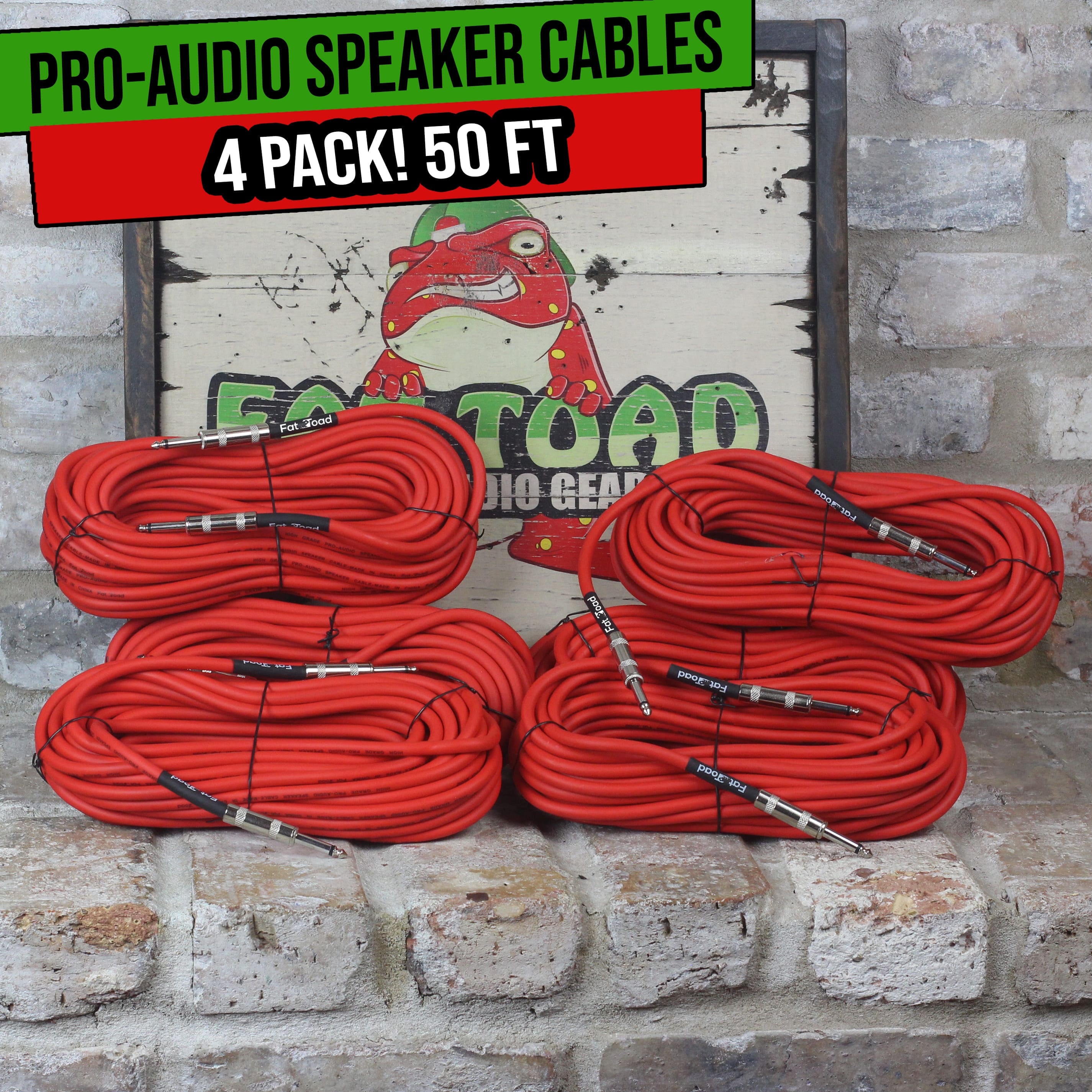 FAT TOAD 4-Pack 50FT DJ PA Speaker Cables | Professional 1/4-Inch Male to Male Audio Patch Cords | 12 AWG Gauge Wire for Amps, Studio Recording & Performance Stage Gear GeekStands.com