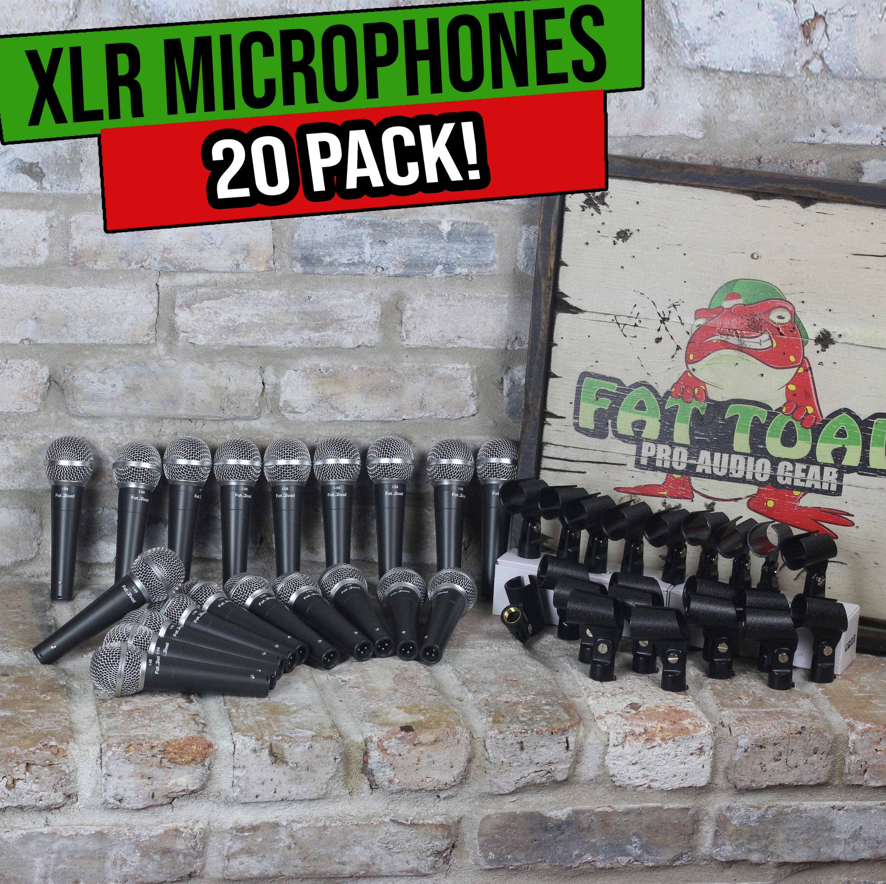 20 PACK Cardioid Dynamic Microphones & Clips by FAT TOAD | Vocal Handheld, Unidirectional Mic | Singing Mics Designed for Music Stage Performances & Professional Studio Recording or DJ Karaoke GeekStands.com