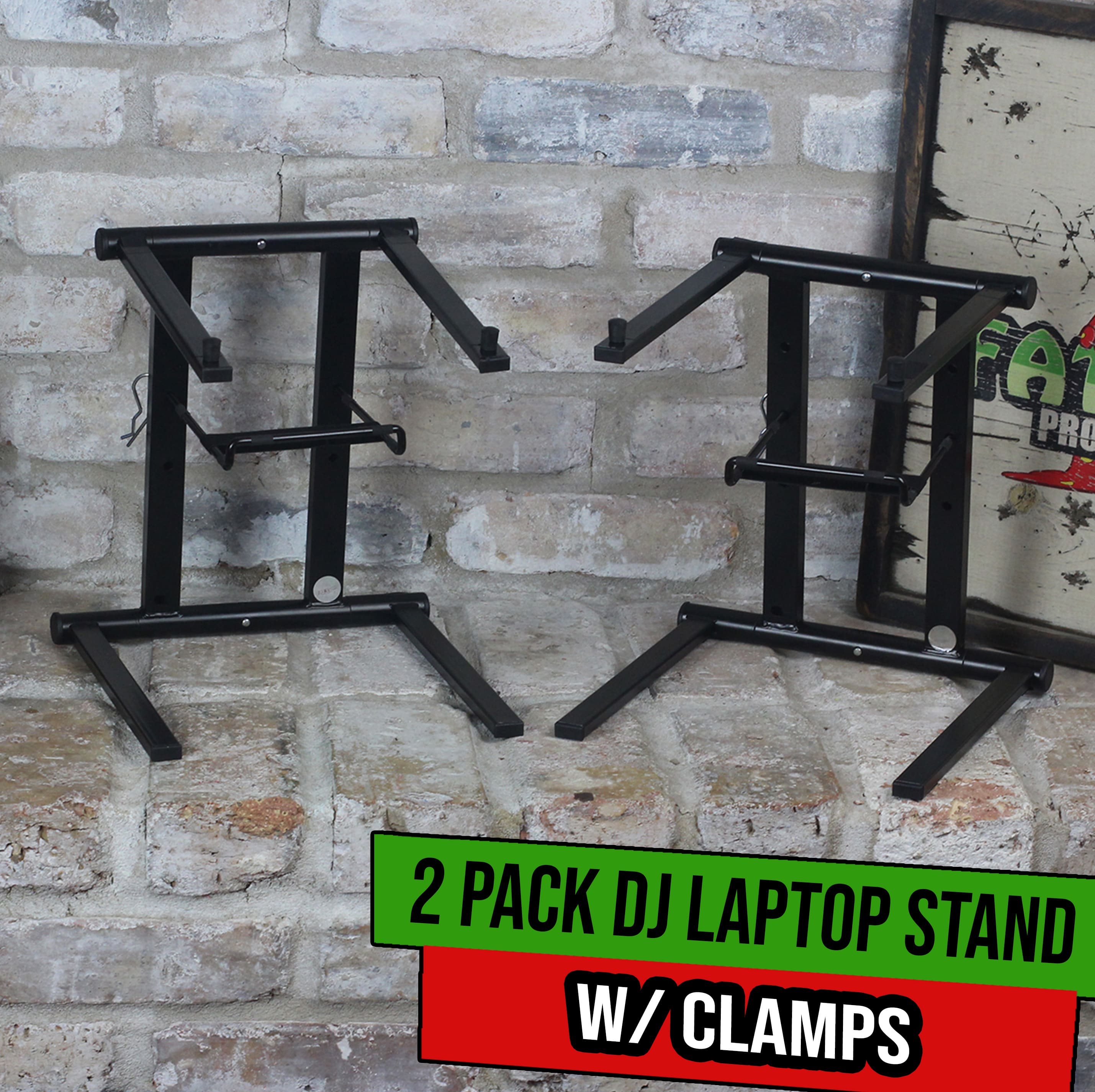 2 PACK - DJ Laptop Stand with Sub-tray Shelf by FAT TOAD | Folding Compact Pro Audio Computer Table Top Rack Stand Mount for iPads, Mixer Controller & Tablets | Portable PC Gear, Stage Booth or Office GeekStands.com