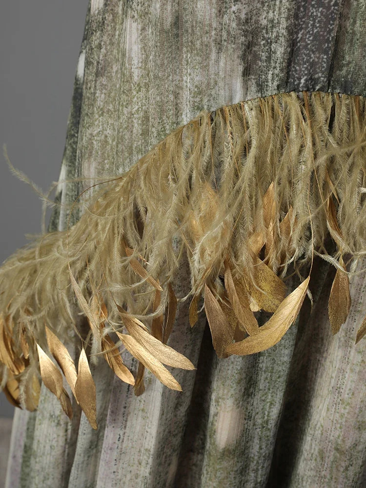 Wild Heart Feather Halter Maxi Dress Boho Brown