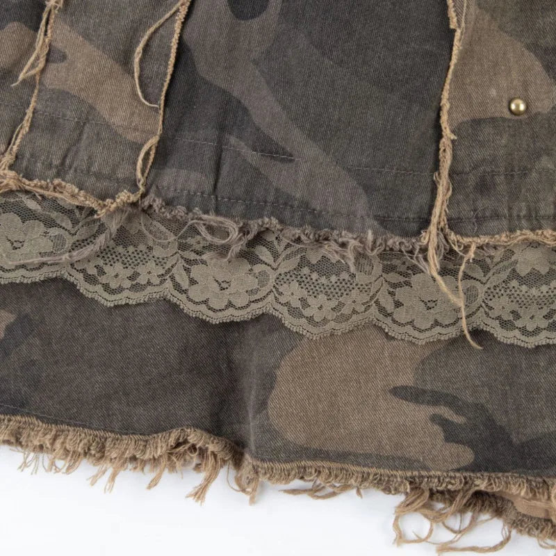Daring Camouflage Lace Maxi Skirt Boho Brown
