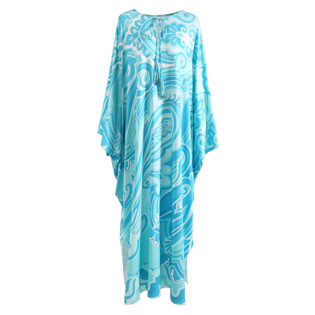 Vibrant Printed Loose Maxi Dress Boho Brown