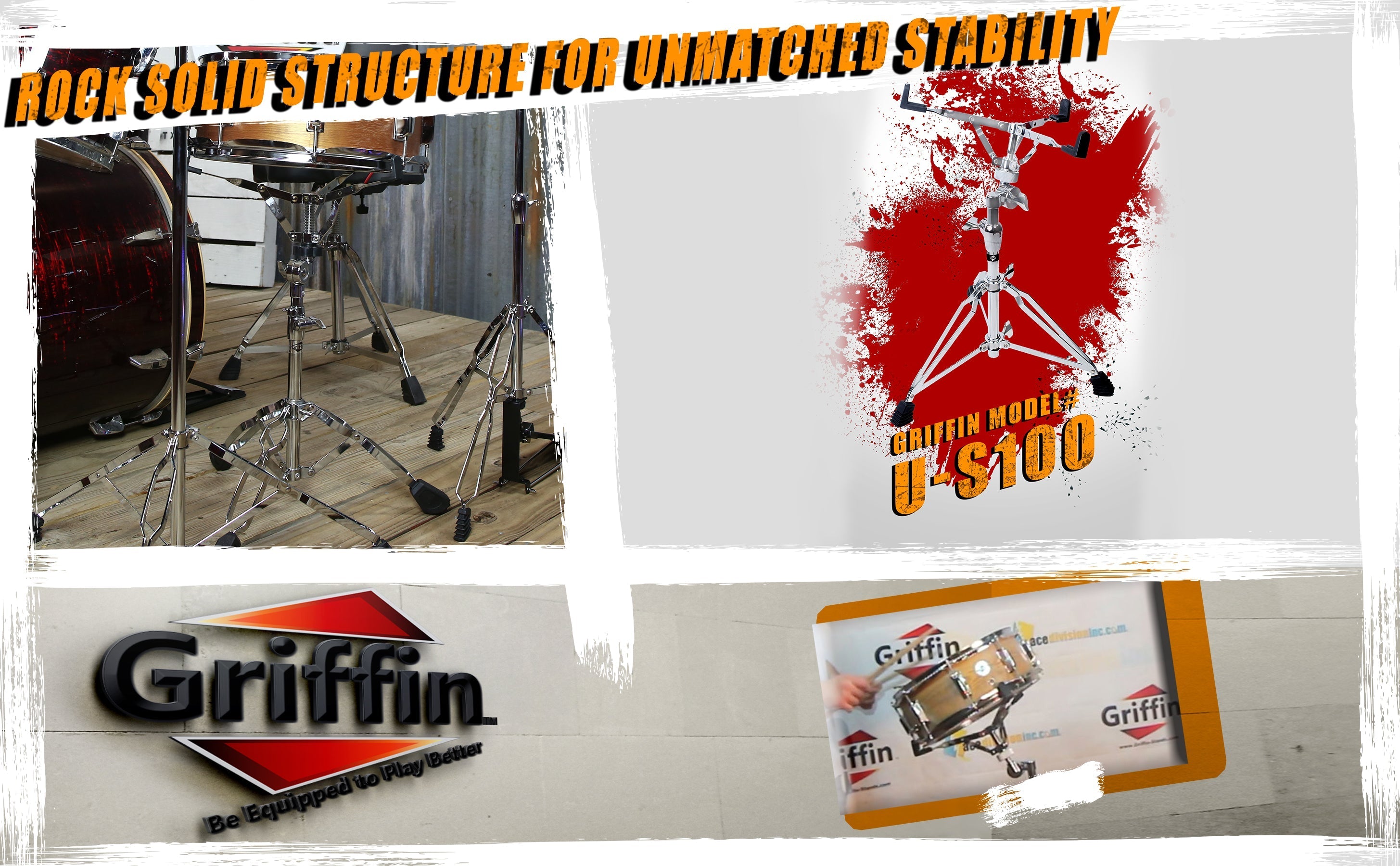 GRIFFIN Deluxe Snare Drum Stand | Percussion Hardware Kit with Key | Double Braced Medium Weight Mount for Snares, Tom Drums & Practice Pad | Adjustable Height & Tilting Gear Clamp Style Basket Holder GeekStands.com