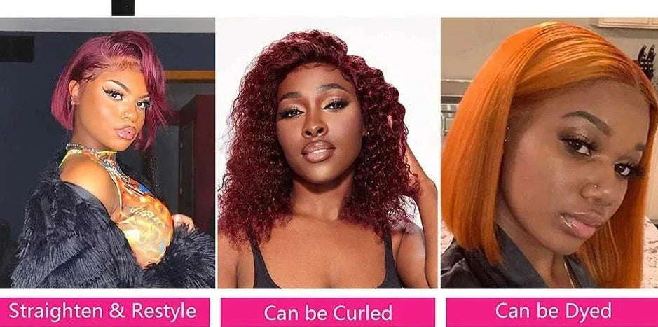 Bob Wigs Lace Front Human Hair Wigs 13x4 Burgundy Straight T&L Fashions Boutique