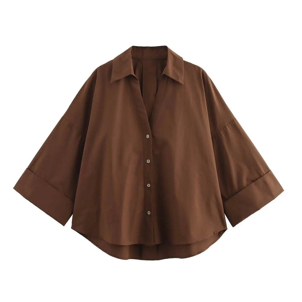 Adventurous Striped Loose Blouse Boho Brown