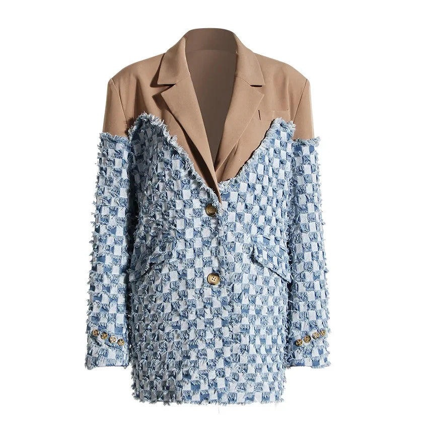 Audacious Spliced Raw Edge Blazer Boho Brown