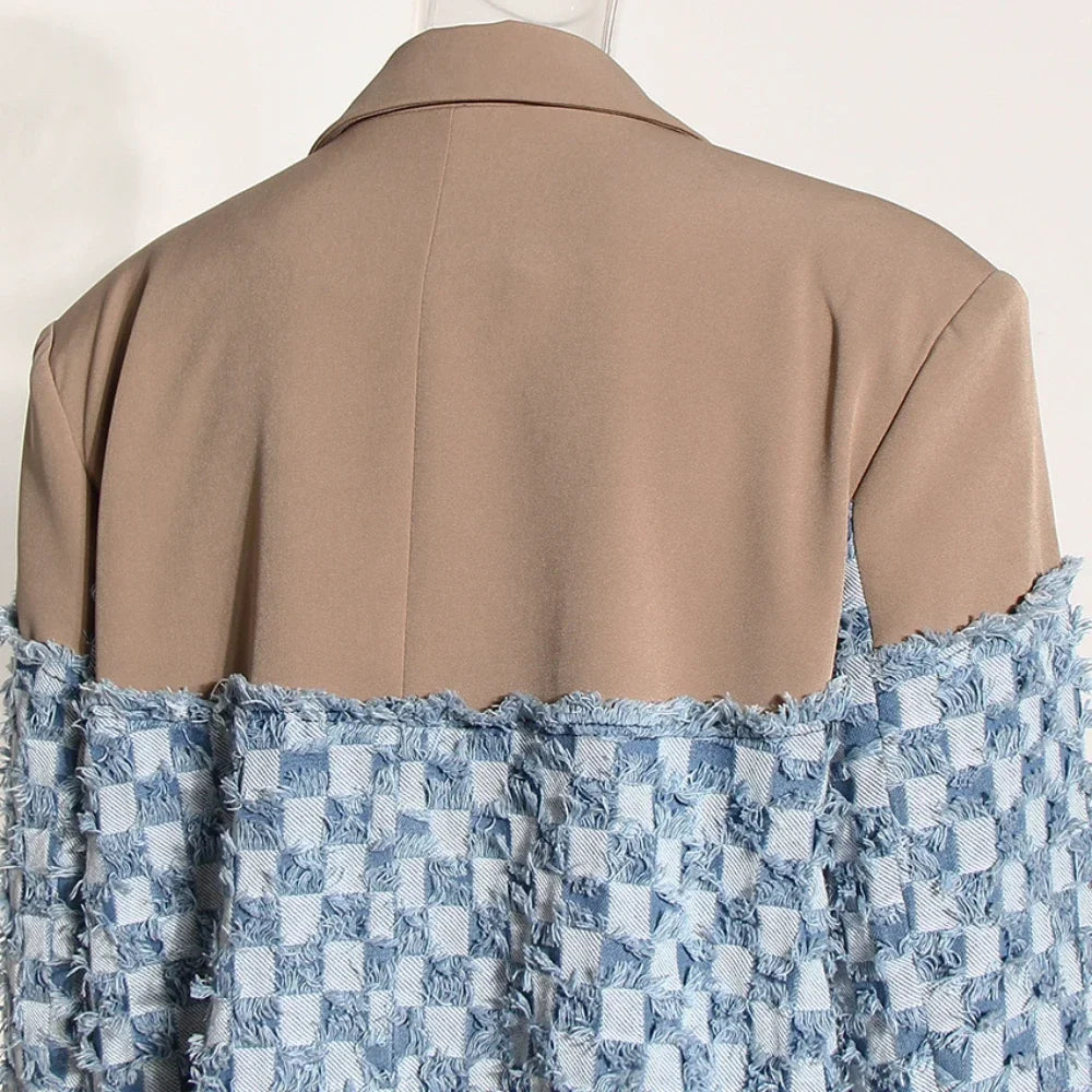 Audacious Spliced Raw Edge Blazer Boho Brown