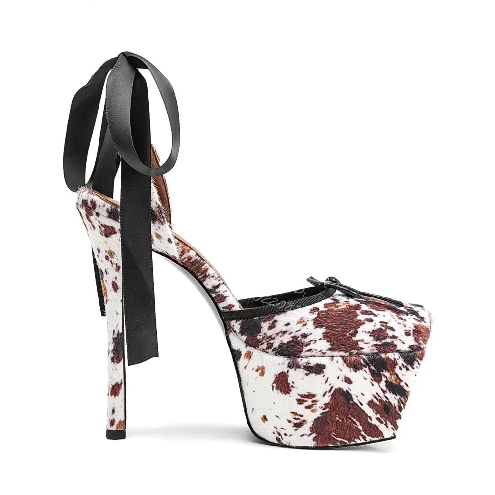 Audacious Horsehair Patchwork Pumps Boho Brown