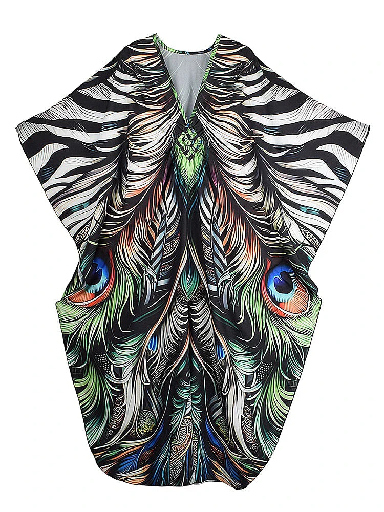 Free Spirit Printed Oversized Kaftan Boho Brown