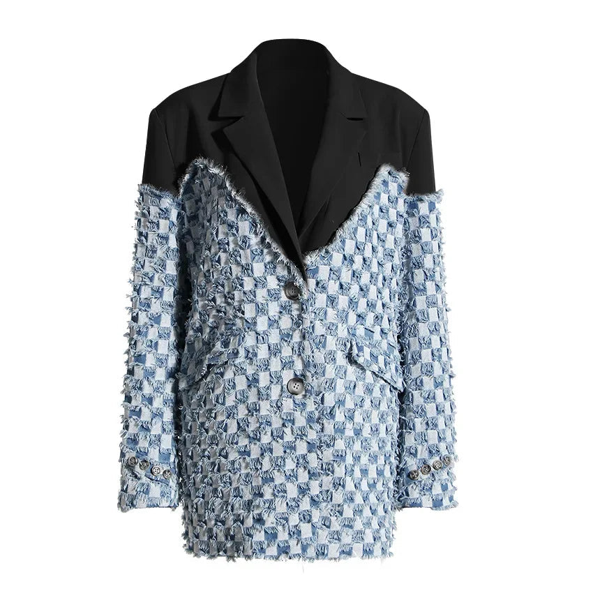 Audacious Spliced Raw Edge Blazer Boho Brown