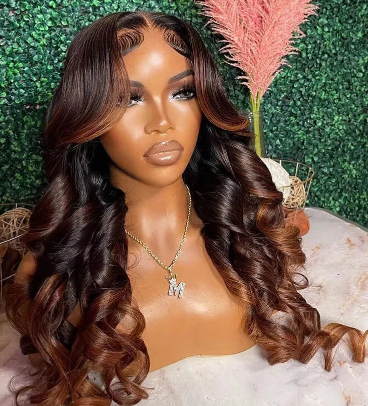 4x4 Lace Closure Wig Ombre Ginger Brown Colored Pre-Plucked 13x6 HD Transparent Lace Frontal Wig Wave Human Hair Orange Ginger HOL stores