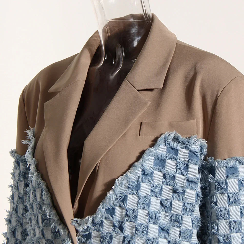 Audacious Spliced Raw Edge Blazer Boho Brown