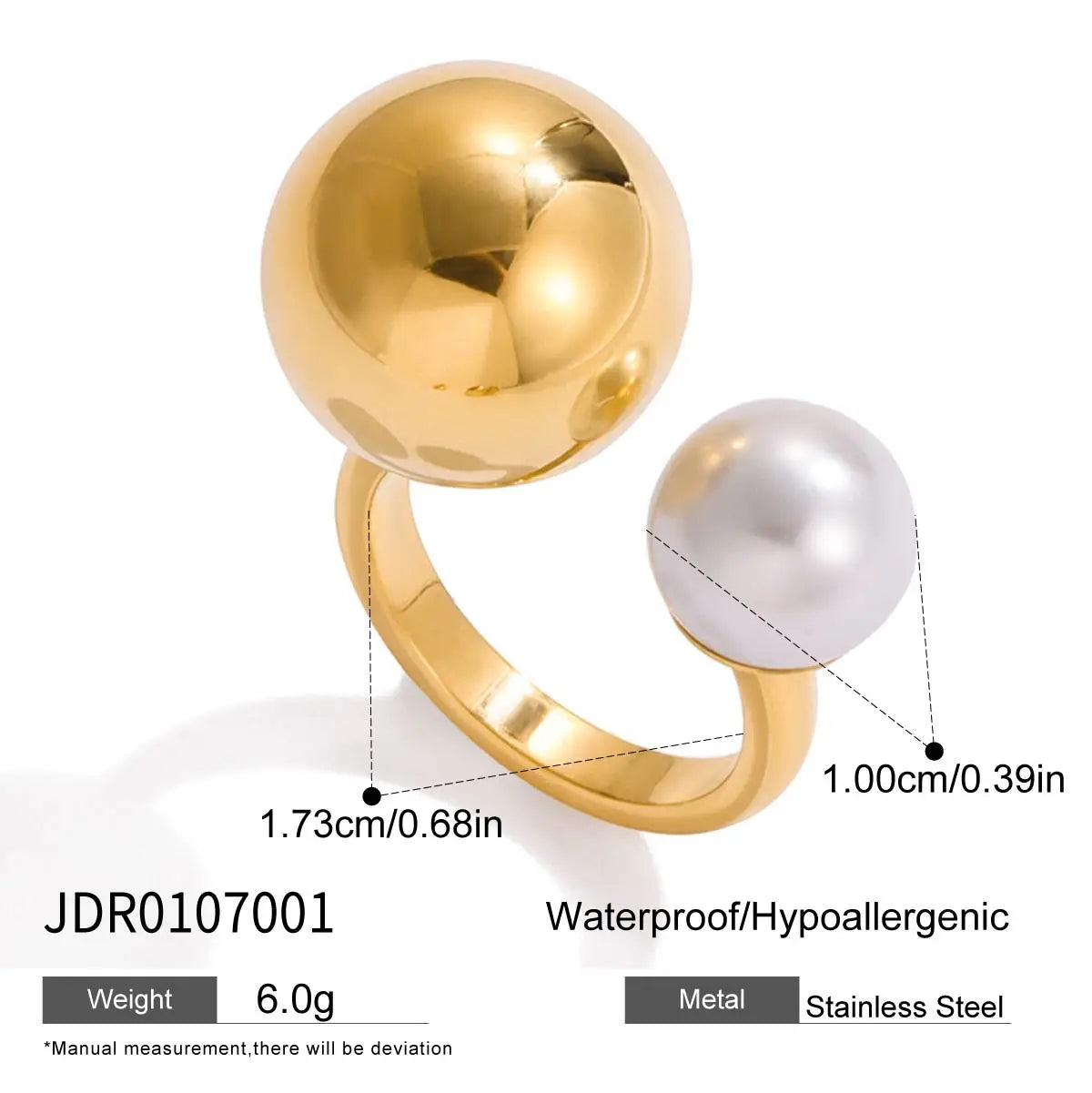 Worthy Gold Pearl Sphere Ring Boho Brown