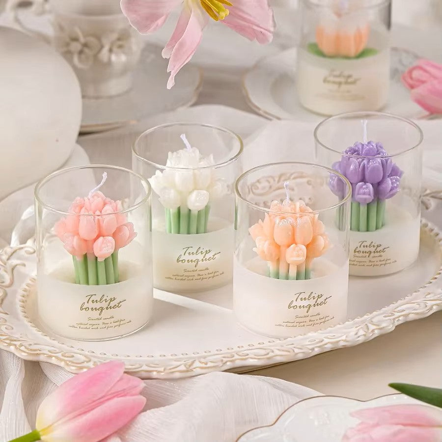 1pc Flower Scented Candle Gift Box, Tulip Shaped Decorative Candle Fashion Hut Jewelry