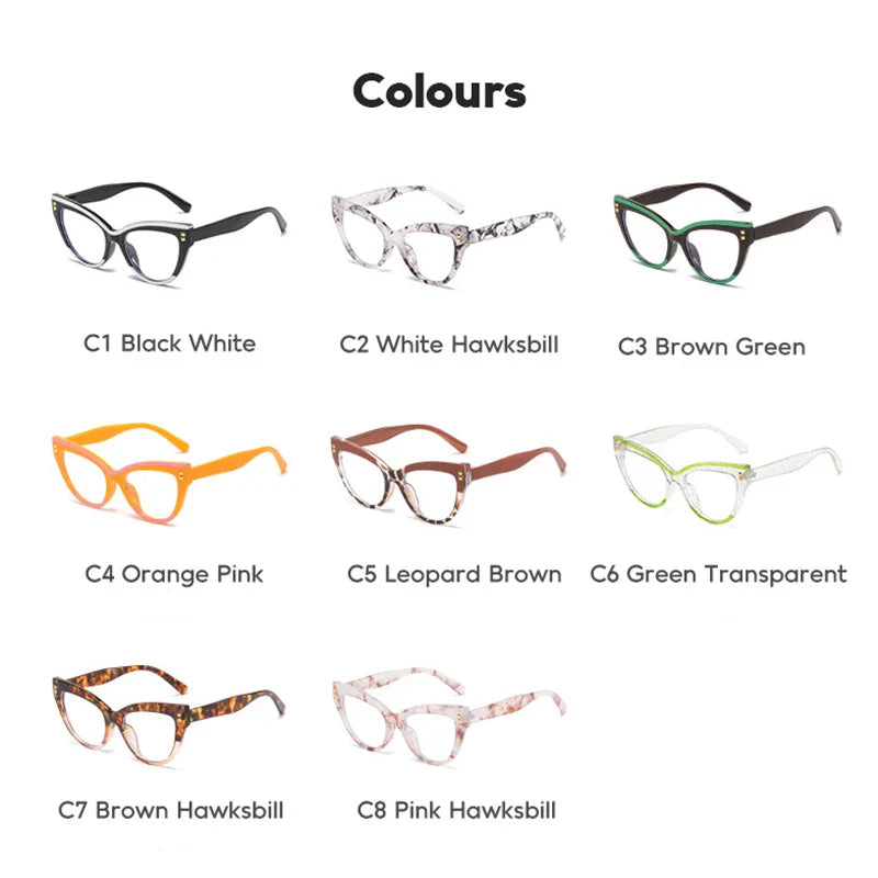 Anti Blue Light Optical Cat Eye Glasses Women Vintage Brand Designer Myopia Prescription Sexy Ladies Rivet Eye Glasses Frame T&L Fashions Boutique