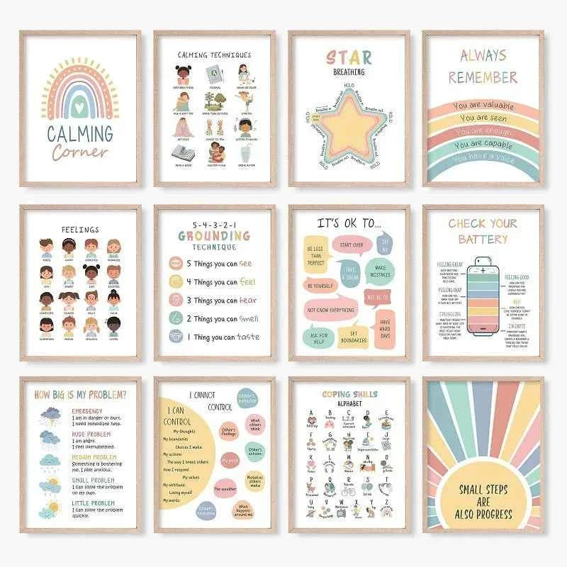 Mental Health Coping Skills Poster Poster Print Canvas Painting Wall Art Picture for School Kids Calming Corner Decor