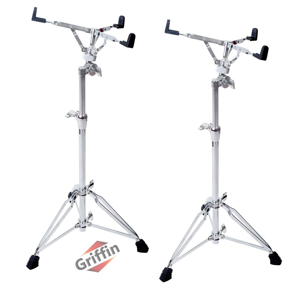 GRIFFIN Concert Stand-Up Snare Drum Stands (2-Pack) - Tall Adjustable Chrome Stand for Practice Pads & Drums - Extended-Height Hardware Mount Holder with Basket Clamp GeekStands.com