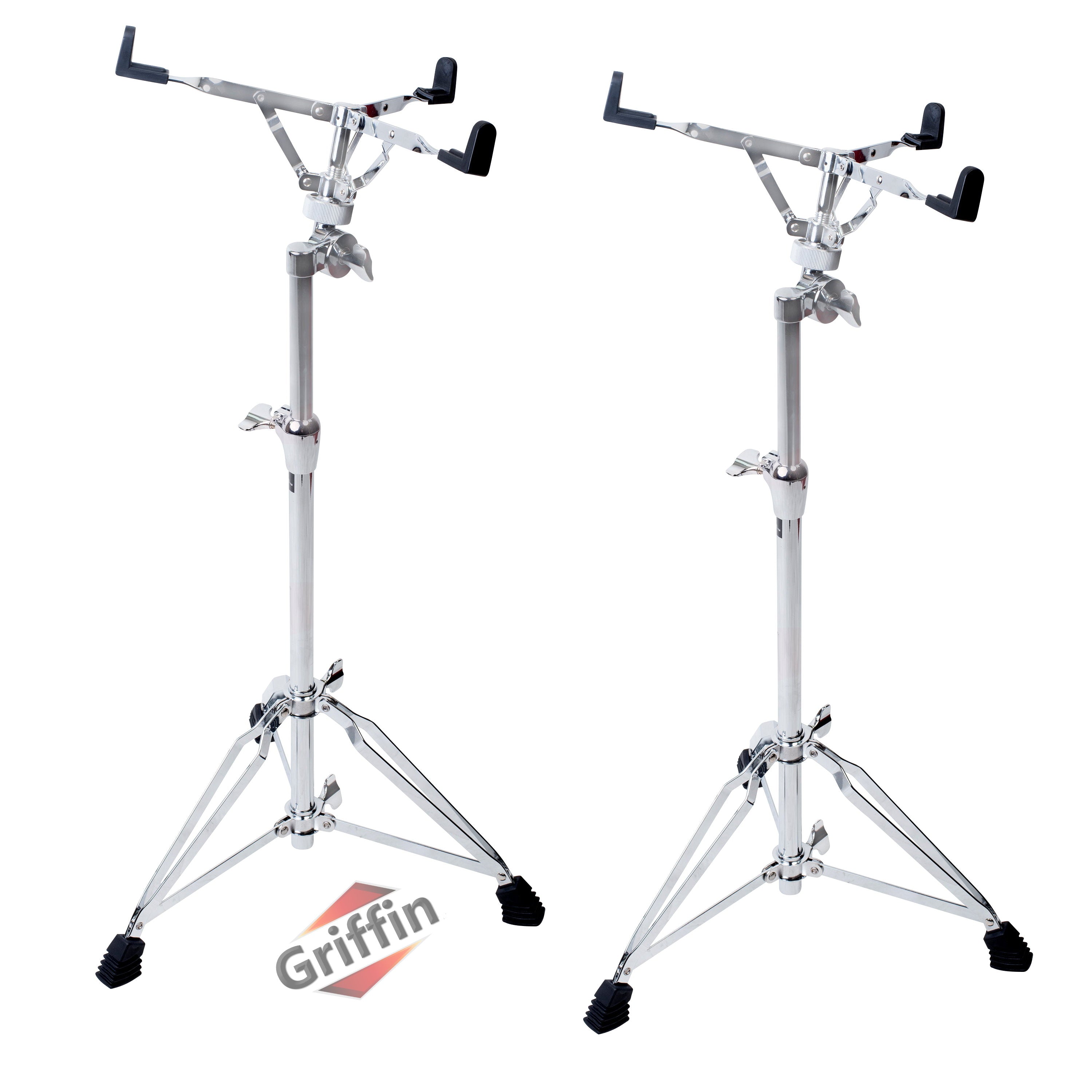 GRIFFIN Concert Stand-Up Snare Drum Stands (2-Pack) - Tall Adjustable Chrome Stand for Practice Pads & Drums - Extended-Height Hardware Mount Holder with Basket Clamp GeekStands.com
