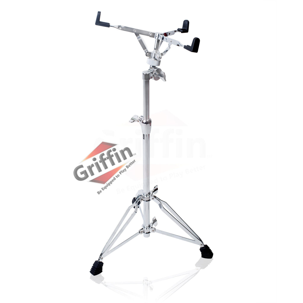 Extended Height Snare Drum Stand by GRIFFIN | Tall Adjustable Height Snare Stand For Practice Pad | Concert Stand Up Drum Mount Holder With Basket Clamp | Double Braced Percussion Chrome Drum Hardware GeekStands.com