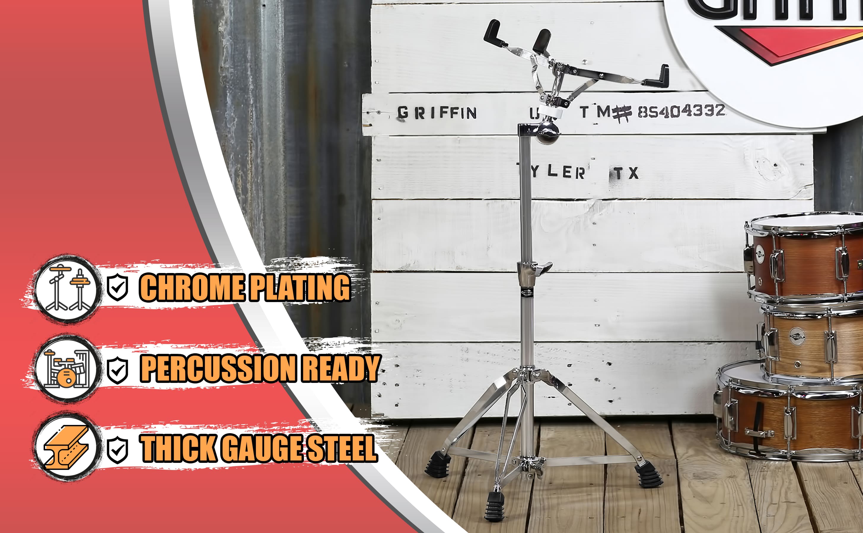 Extended Height Snare Drum Stand by GRIFFIN | Tall Adjustable Height Snare Stand For Practice Pad | Concert Stand Up Drum Mount Holder With Basket Clamp | Double Braced Percussion Chrome Drum Hardware GeekStands.com