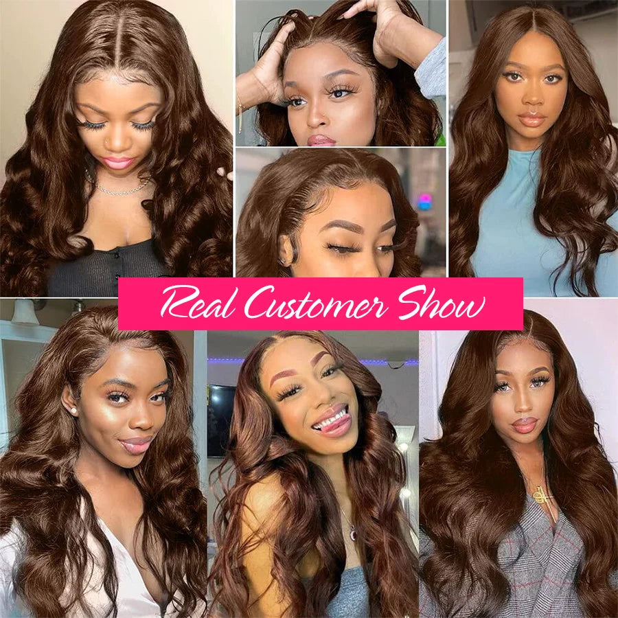 HD 13x4 Chocolate Brown Lace Front Human Hair Wigs For Women Body Wave Transparent 360 Full Lace Frontal Wigs On Clearance Sale HOL stores