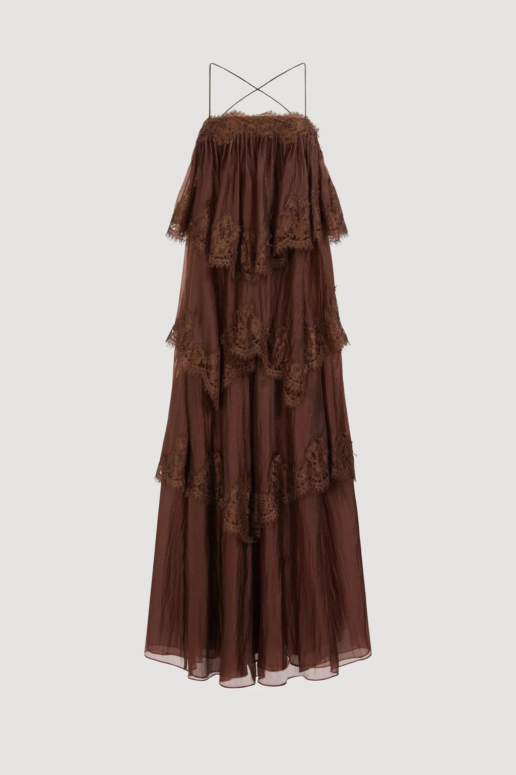 Divine Embroidered Tiered Maxi Dress Boho Brown