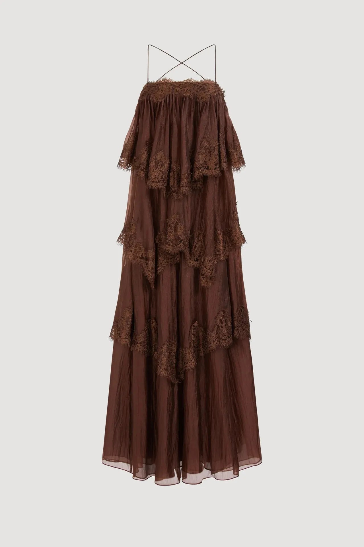 Divine Embroidered Tiered Maxi Dress Boho Brown