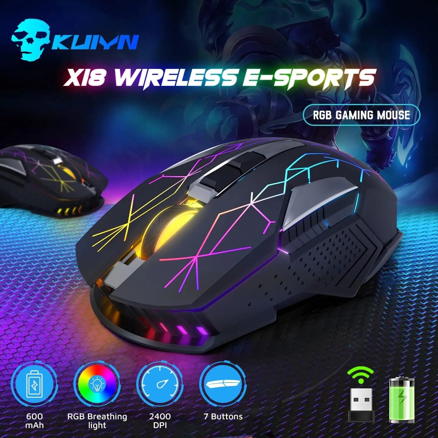 X18 Wireless Gaming Mouse 2.4G 7 RGB Electronics Den
