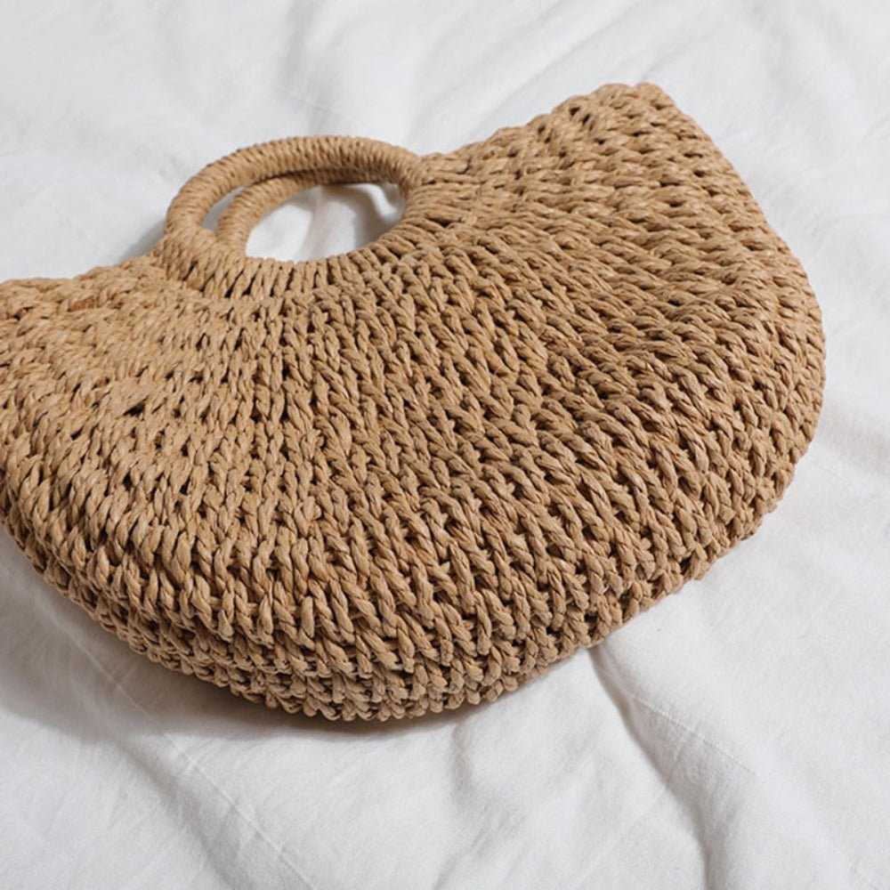 Summer Top Handle Semi Circle Straw Bag Fashion Hut Jewelry
