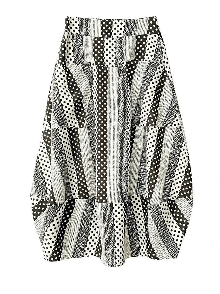 Unique Dot Striped A-Line Skirt Boho Brown