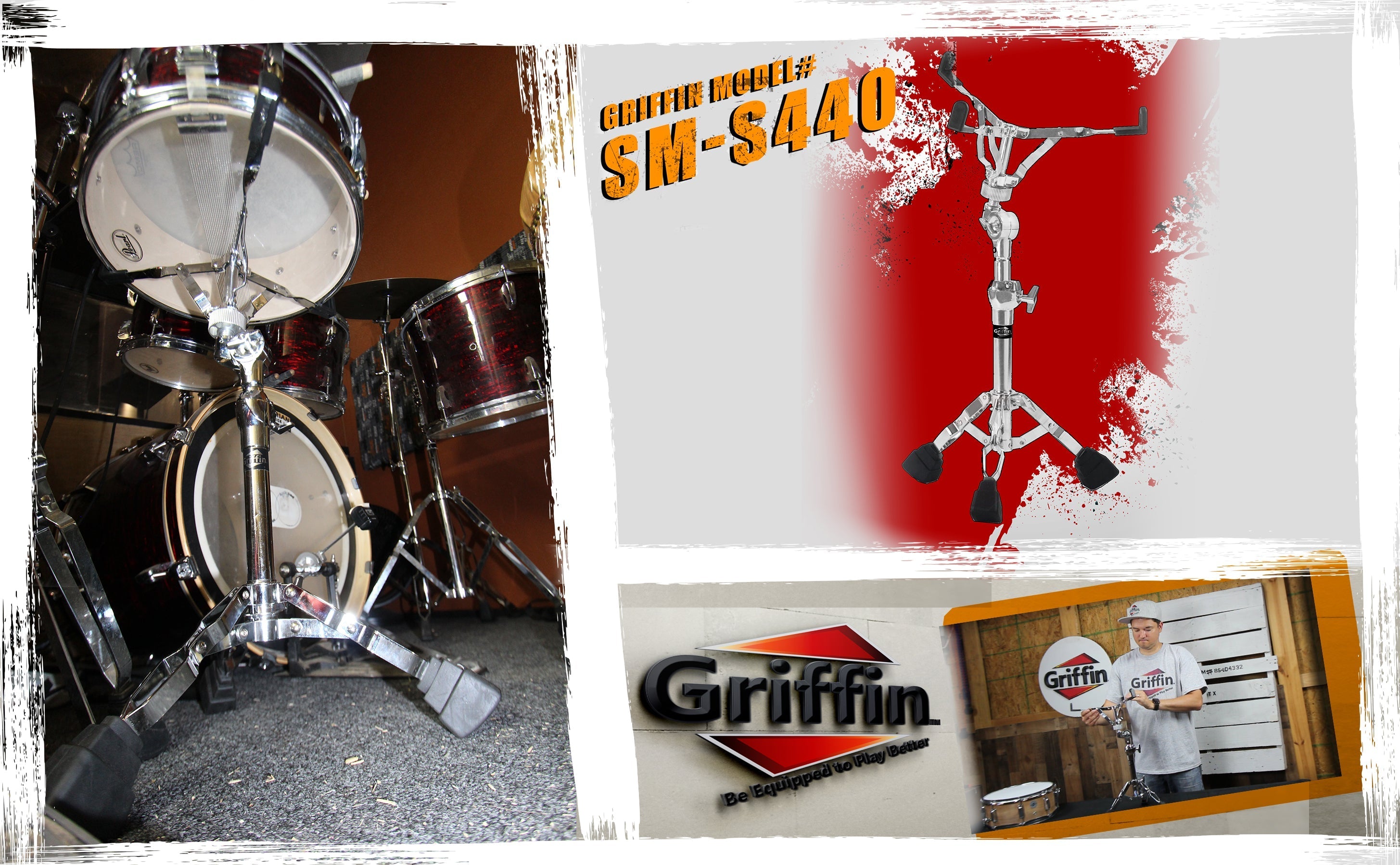 Premium Snare Drum Stand by GRIFFIN - Double Braced Heavy-Duty Weight Mount for Snares, Tom Drums & Adjustable Practice Pad - Percussion Hardware Kit GeekStands.com