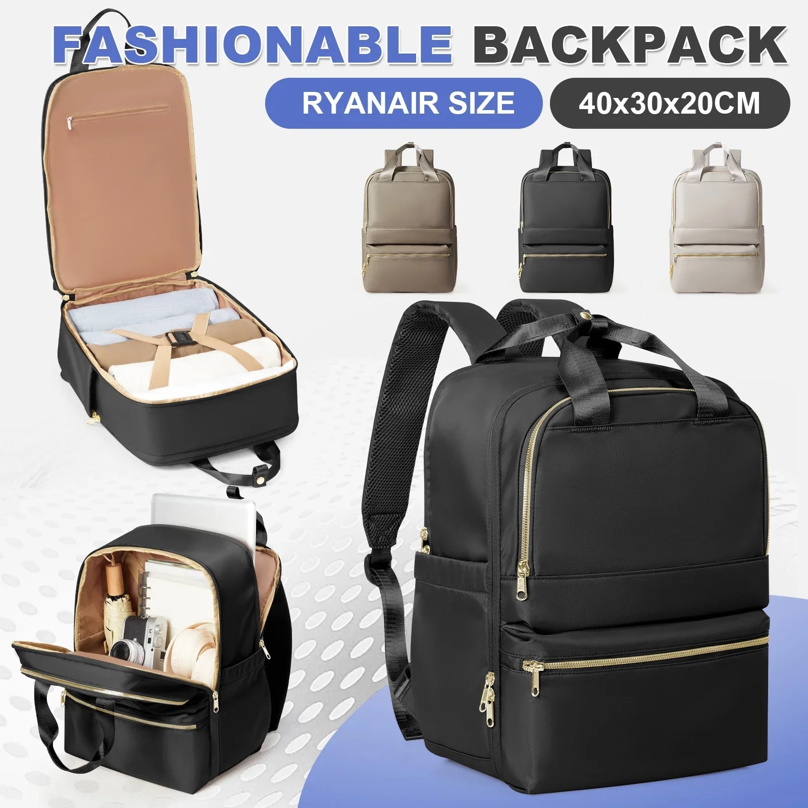 Ryanair 40x30x20 Travel Backpack, Double-Shoulder Bag, Fashionable Schoolbag, Girl College Backpack, Women's Executive Backpack 7DAY'S
