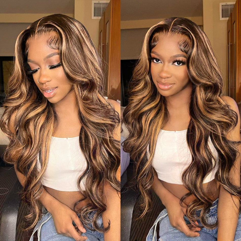Highlight Wig Human Hair 13x4 Lace Frontal Wig Colored Human Hair Wigs For Women 30 Inch Honey Blonde Body Wave Lace Front Wig HOL stores