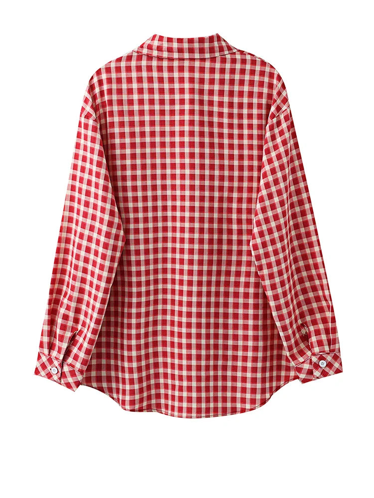 Adventurous Plaid Loose Blouse Boho Brown