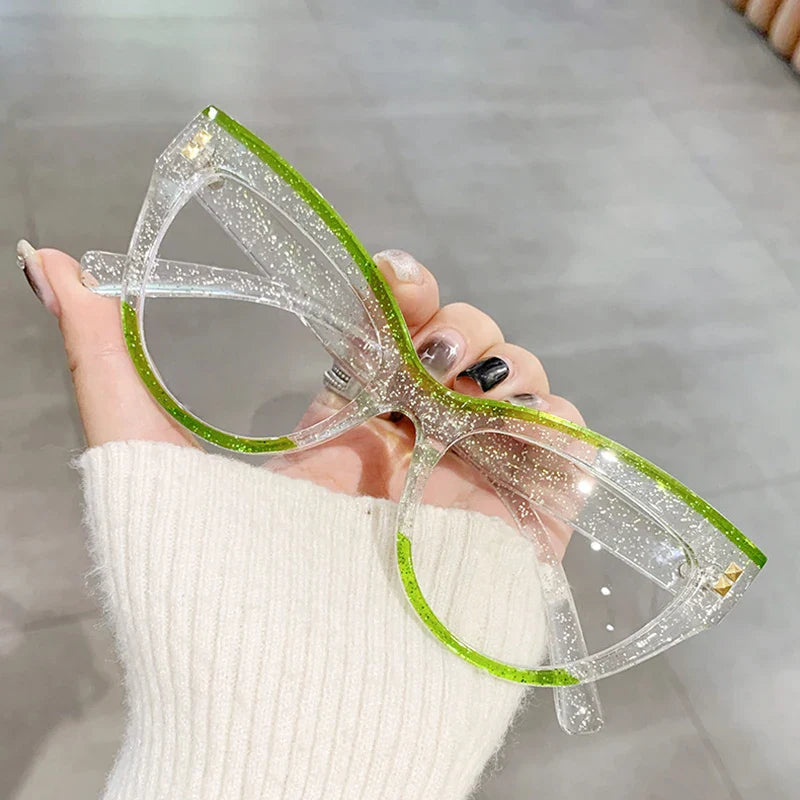 Anti Blue Light Optical Cat Eye Glasses Women Vintage Brand Designer Myopia Prescription Sexy Ladies Rivet Eye Glasses Frame T&L Fashions Boutique
