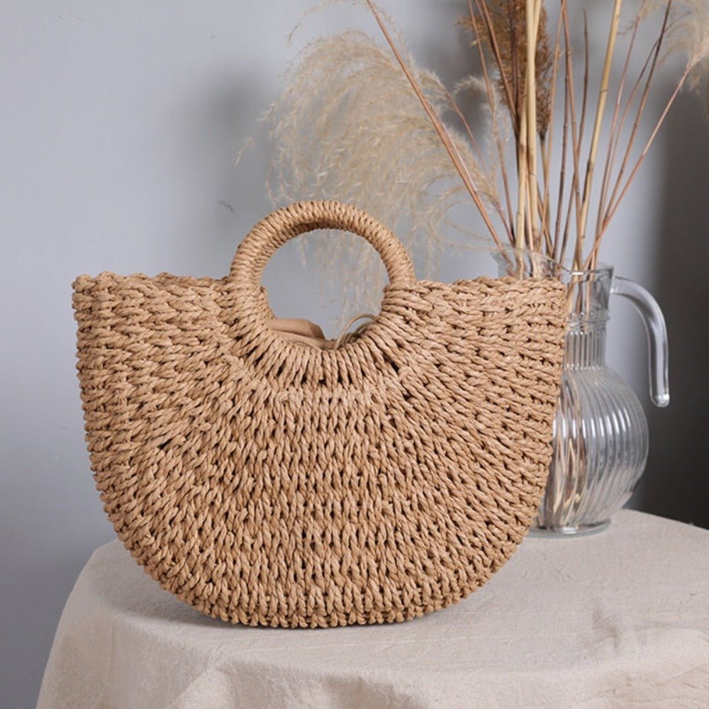 Summer Top Handle Semi Circle Straw Bag Fashion Hut Jewelry