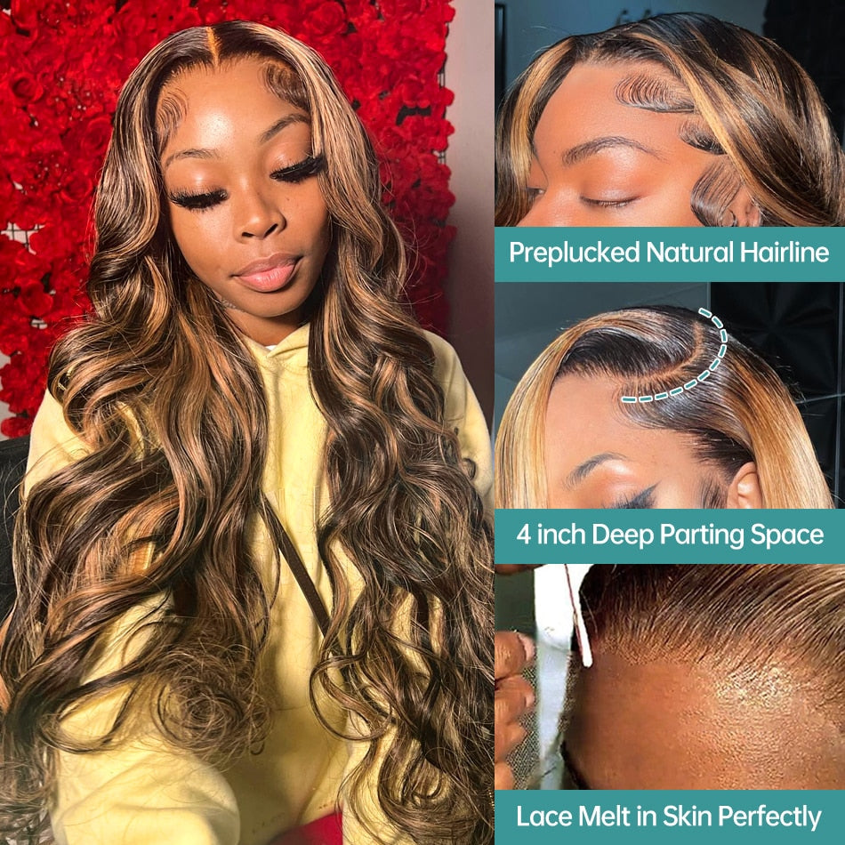 Highlight Wig Human Hair 13x4 Lace Frontal Wig Colored Human Hair Wigs For Women 30 Inch Honey Blonde Body Wave Lace Front Wig HOL stores