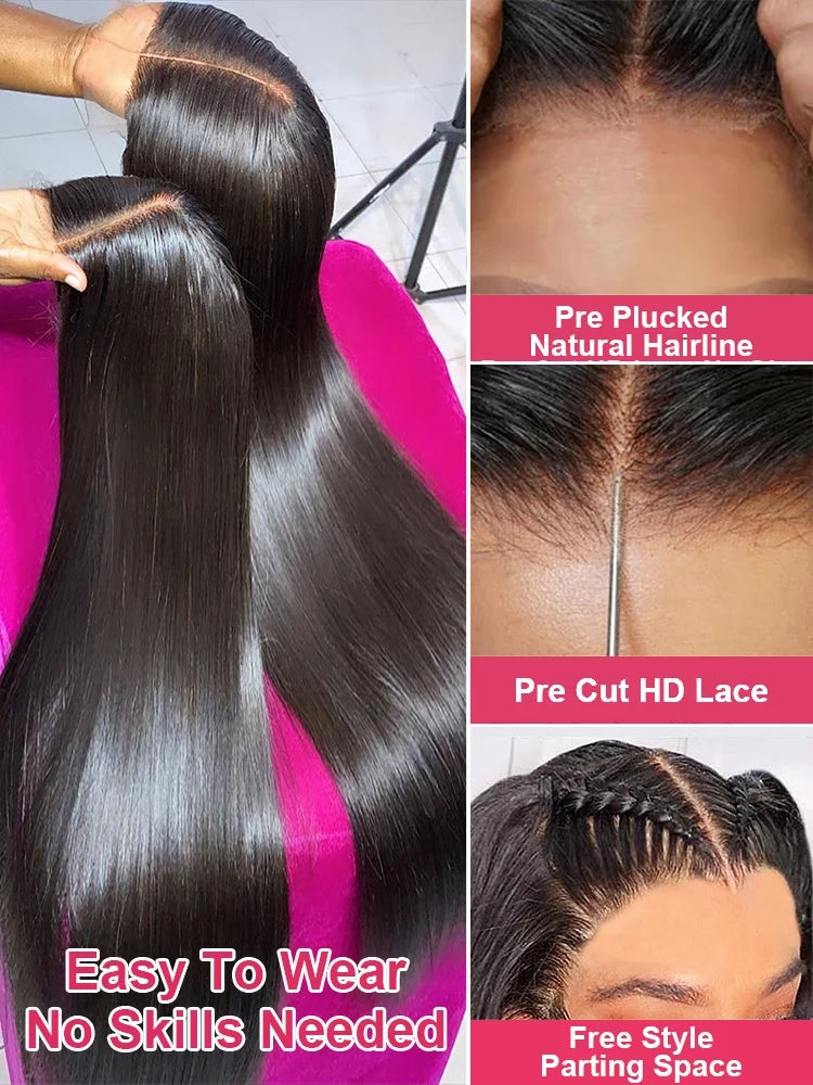 Glueless Preplucked Human Hair Wigs Ready To Wear And Go Brazilian Bone Straight 13x4 HD Lace Frontal Human Hair Wig For Women HOL stores
