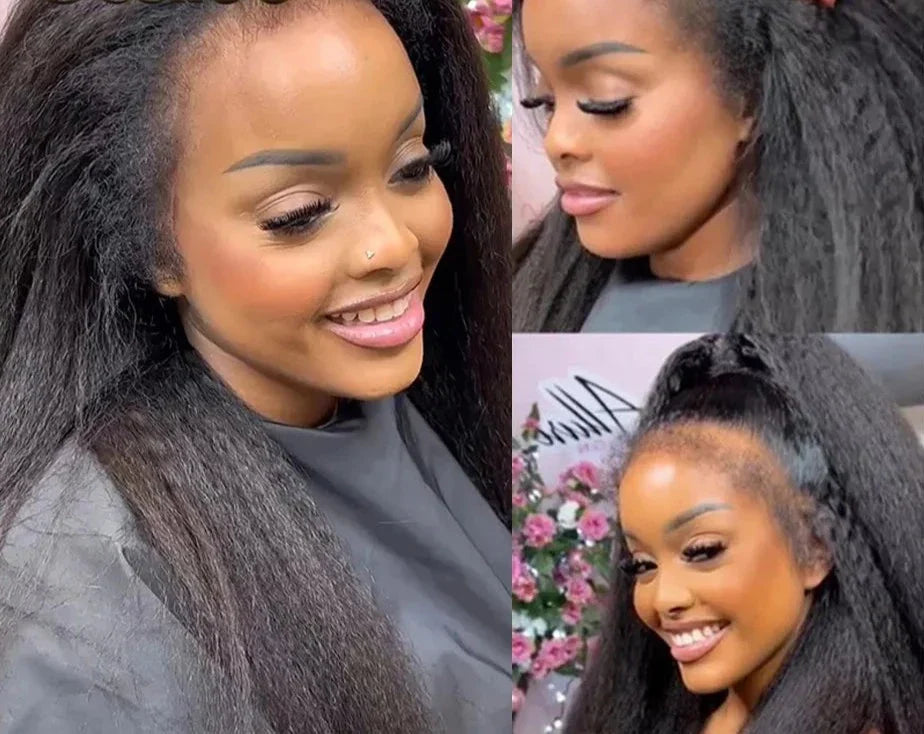 4C Hairline Edge Kinky Straight Wig Curly Baby Hair 13x4 HD Lace Frontal Wigs Brazilian Yaki Straight Wig Human Hair Ossilee HOL stores