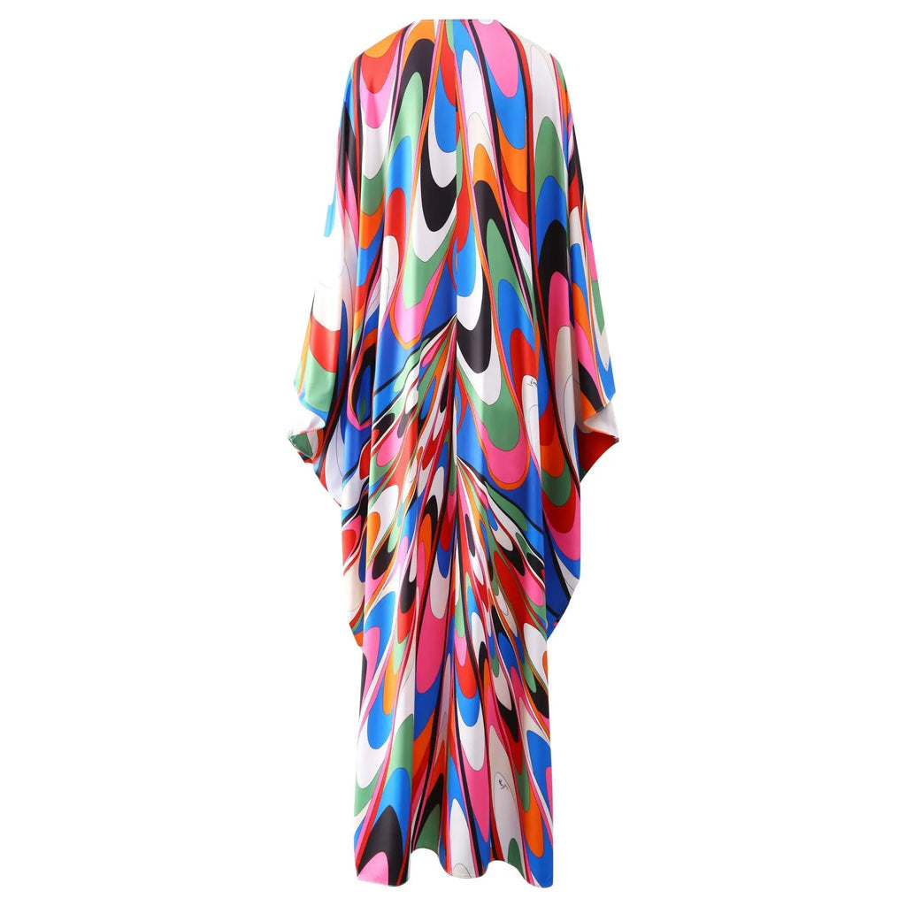 Vibrant Printed Loose Maxi Dress Boho Brown
