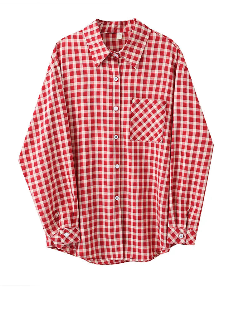 Adventurous Plaid Loose Blouse Boho Brown